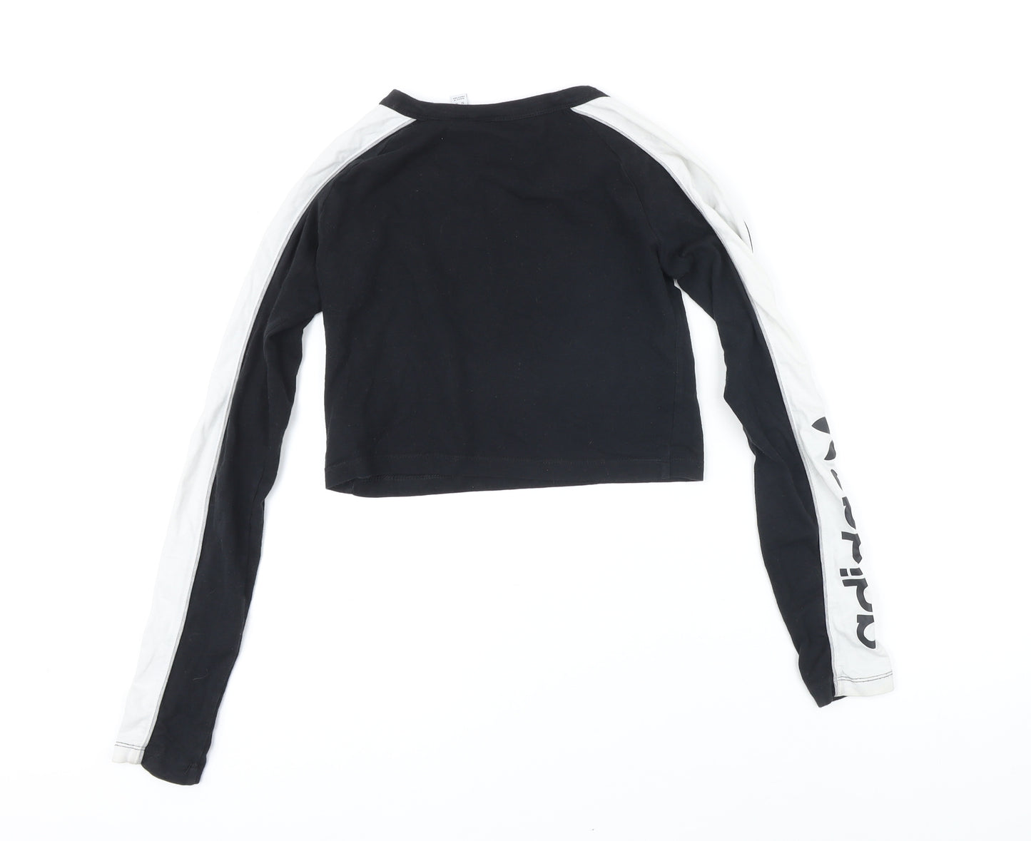 Addidas Womens Black Colourblock Cotton Pullover Sweatshirt Size 6 Pullover - Addidas logo. Cropped