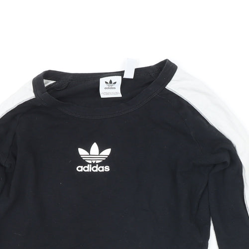 Addidas Womens Black Colourblock Cotton Pullover Sweatshirt Size 6 Pullover - Addidas logo. Cropped