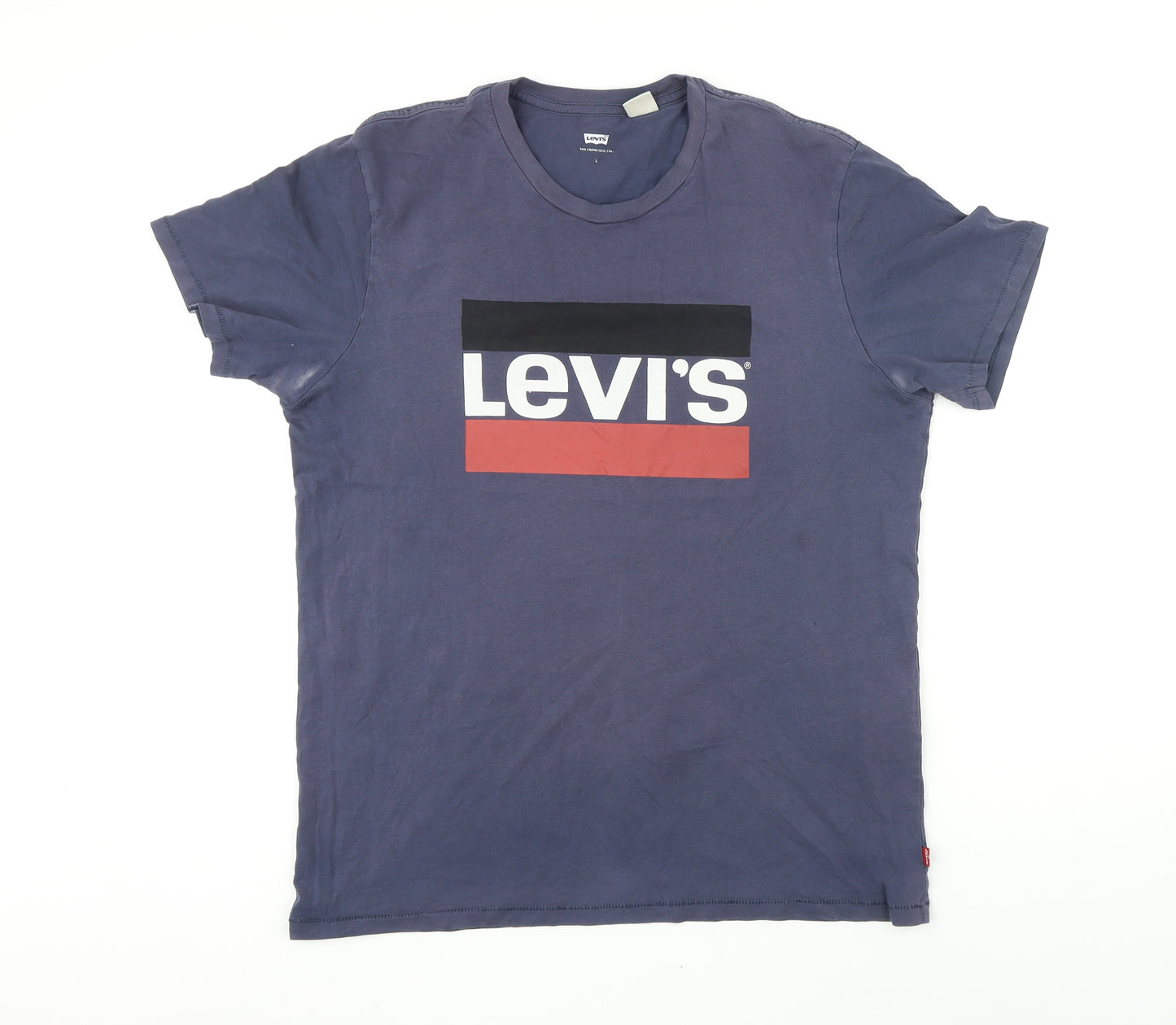 Levi's Mens Blue Herringbone Cotton T-Shirt Size L Round Neck