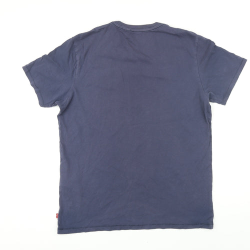 Levi's Mens Blue Herringbone Cotton T-Shirt Size L Round Neck