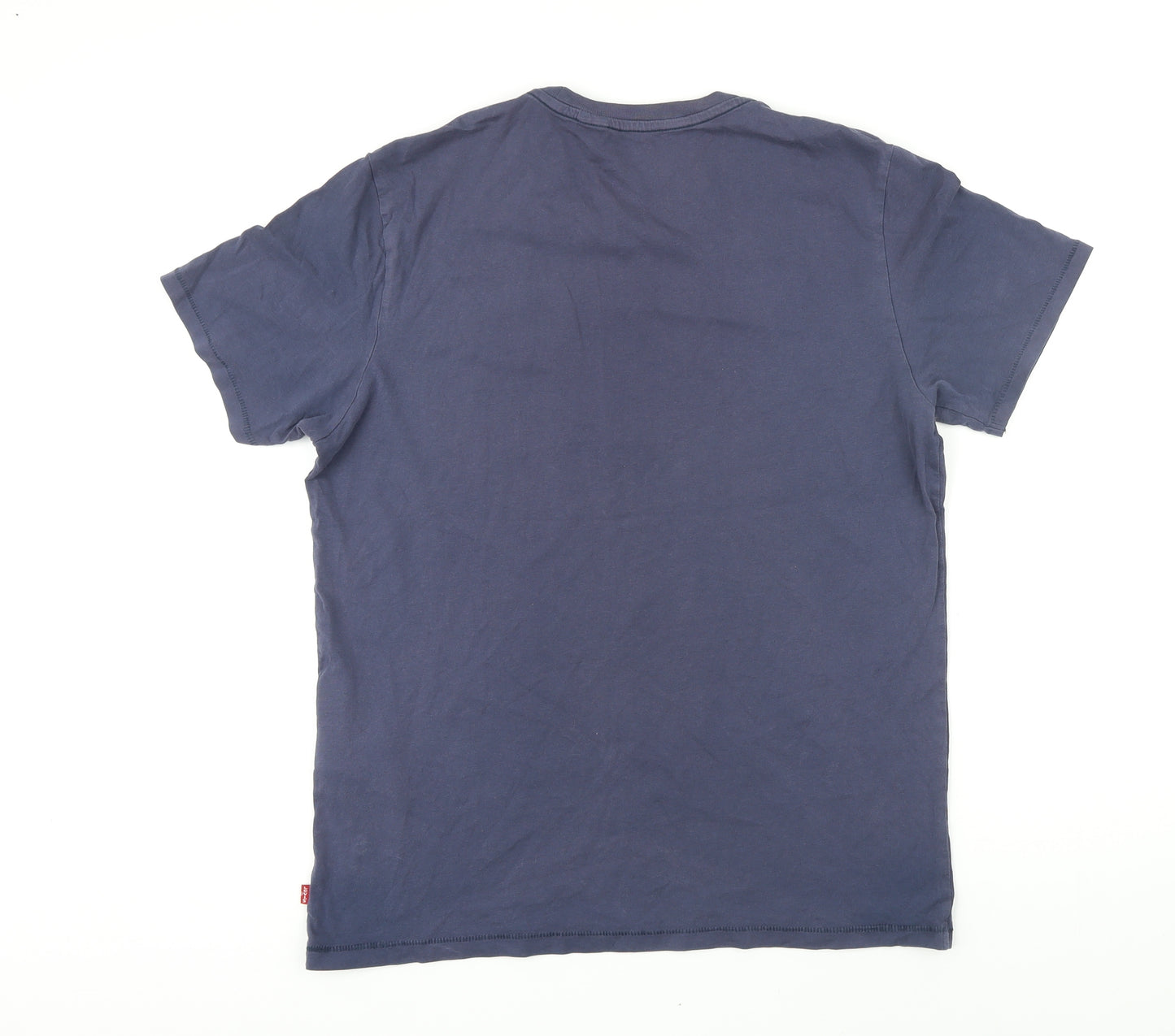 Levi's Mens Blue Herringbone Cotton T-Shirt Size L Round Neck