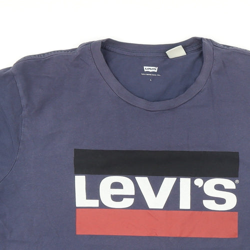 Levi's Mens Blue Herringbone Cotton T-Shirt Size L Round Neck