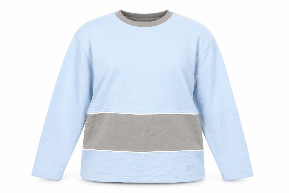 Front view of Rodeo women’s blue colourblock cotton pullover sweatshirt, size M, pullover