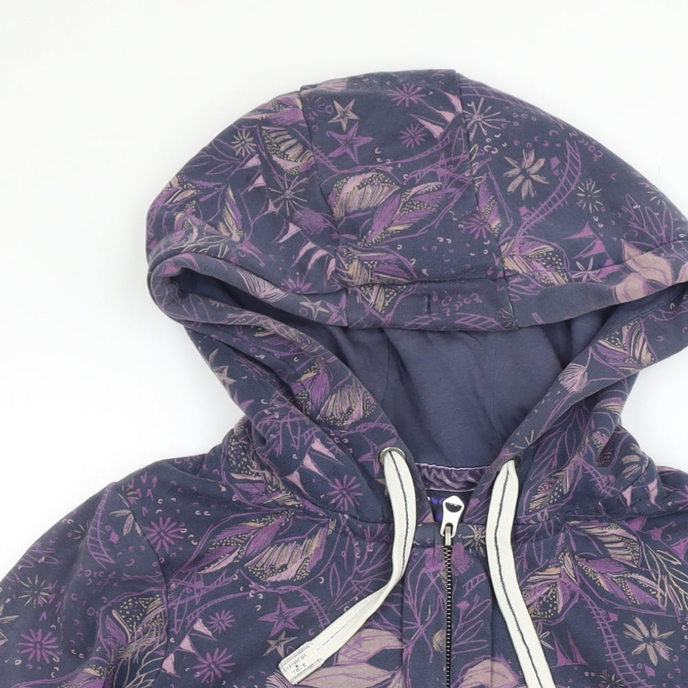 Mantaray Womens Purple Floral Cotton Full Zip Hoodie Size 10 Zip