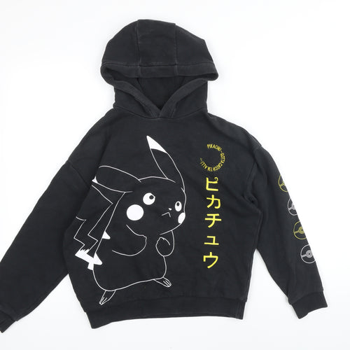 Pokemon Boys Black Cotton Pullover Hoodie Size 10-11 Years Pullover - Pikachu