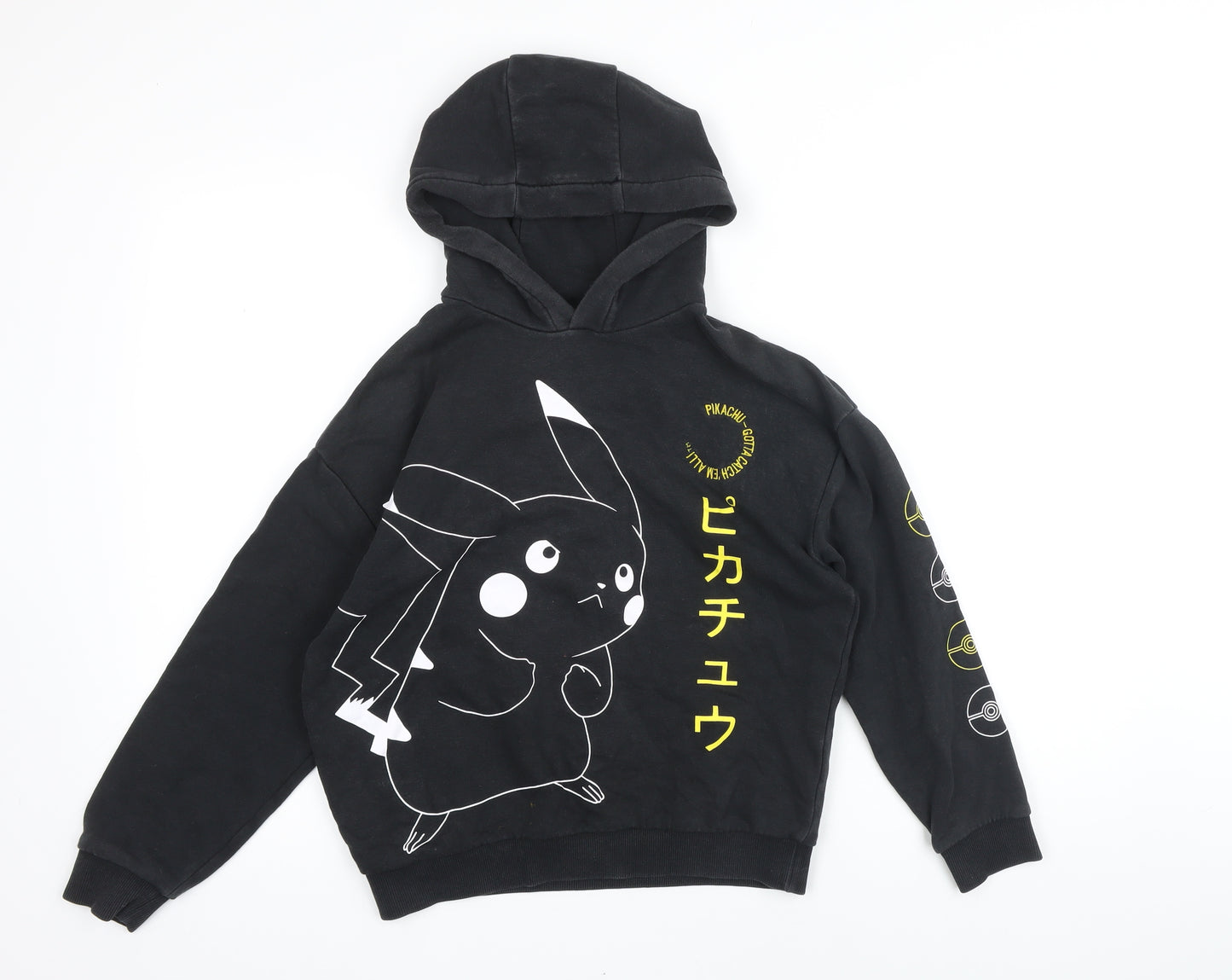 Pokemon Boys Black Cotton Pullover Hoodie Size 10-11 Years Pullover - Pikachu