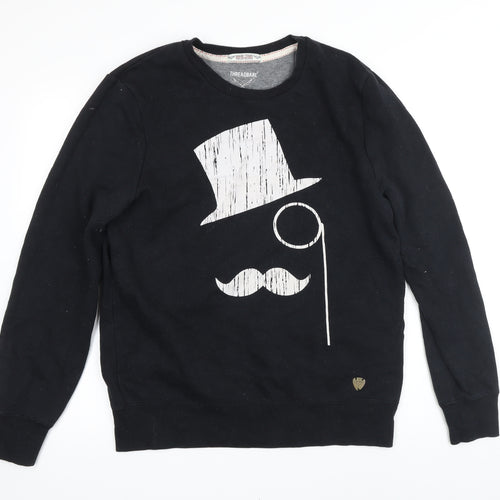 Threadbare Mens Black Cotton Pullover Sweatshirt Size L - Graphic print of man