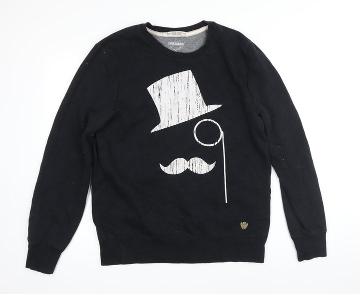 Threadbare Mens Black Cotton Pullover Sweatshirt Size L - Graphic print of man