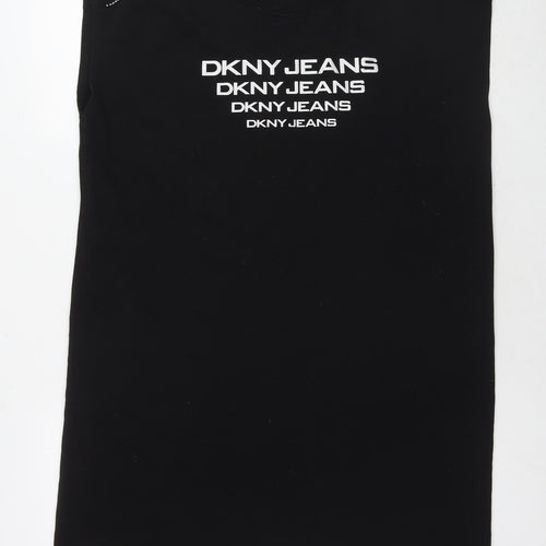 DKNY Womens Black Cotton T-Shirt Dress Size L Round Neck Pullover - Embellishment Detail Logo