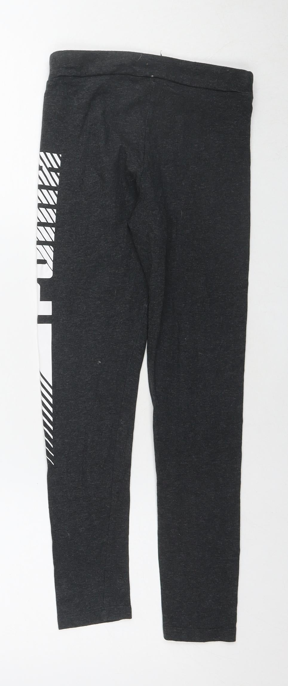 PUMA Girls Grey Cotton Pedal Pusher Trousers Size 11-12 Years L24 in Regular Pullover - Logo