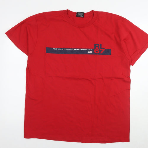 Polo Ralph Lauren Mens Red Cotton T-Shirt Size L Round Neck - Logo