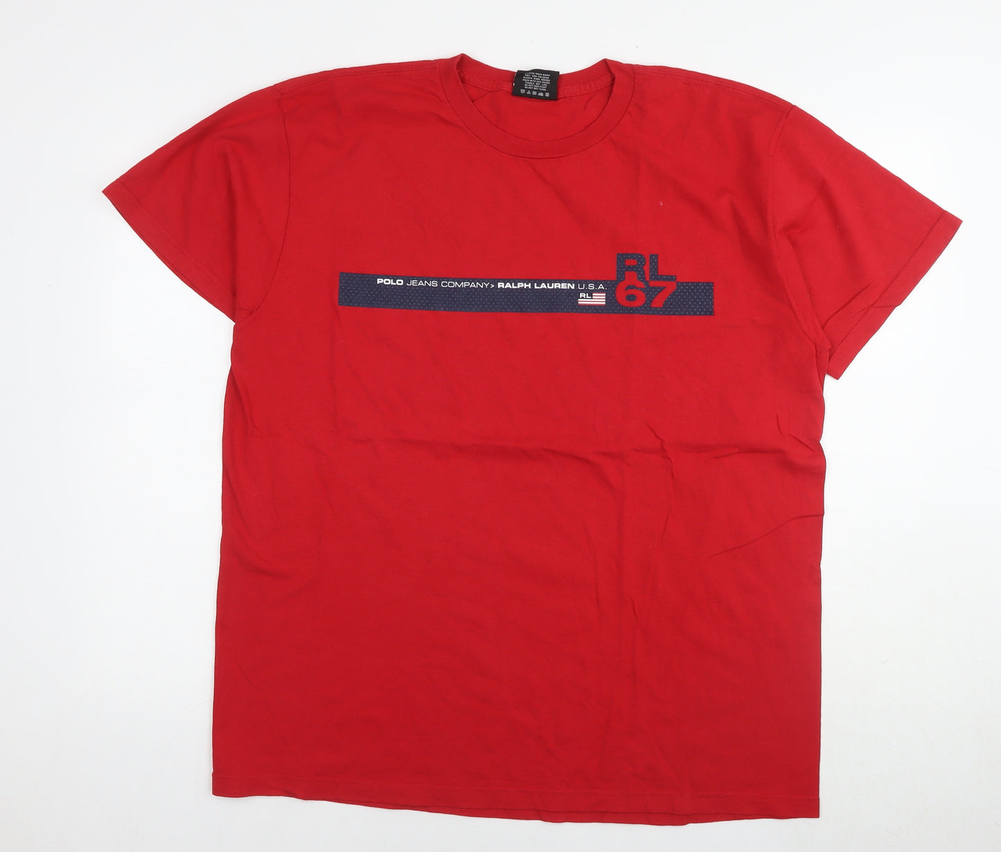 Polo Ralph Lauren Mens Red Cotton T-Shirt Size L Round Neck - Logo