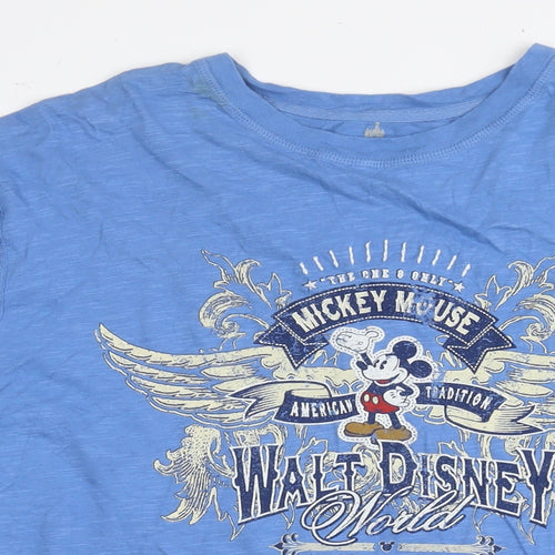 Disney Mens Blue Cotton T-Shirt Size L Round Neck - Mickey Mouse Walt Disney