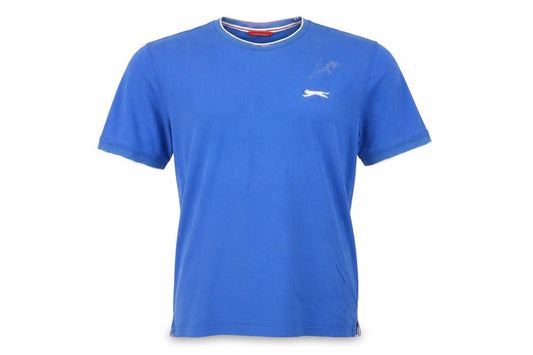 Front view of Slazenger men’s blue cotton t-shirt, size M, round neck