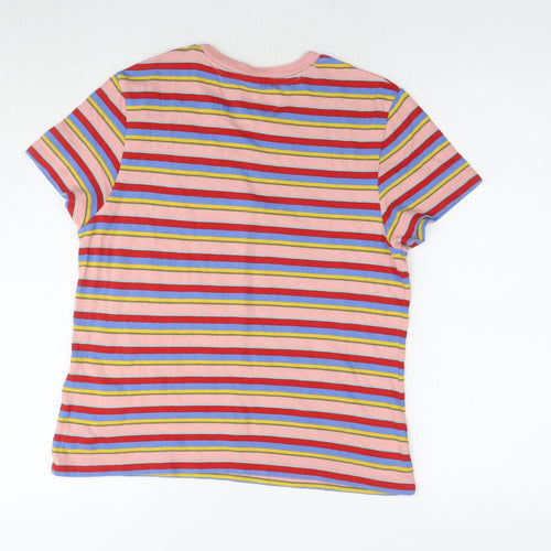 Tommy Hilfiger Womens Multicoloured Striped Cotton Basic T-Shirt Size M Round Neck