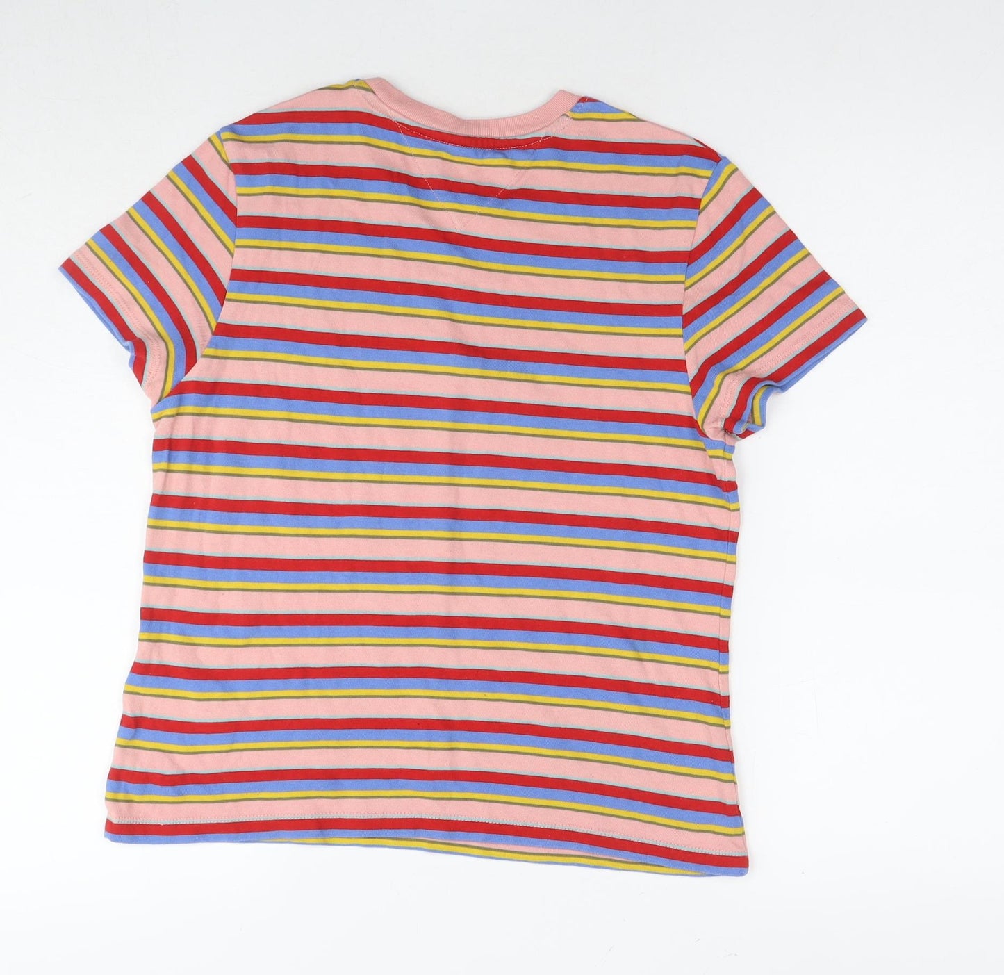 Tommy Hilfiger Womens Multicoloured Striped Cotton Basic T-Shirt Size M Round Neck