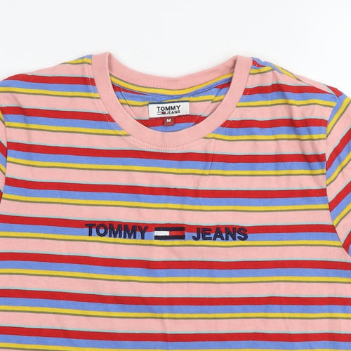 Tommy Hilfiger Womens Multicoloured Striped Cotton Basic T-Shirt Size M Round Neck