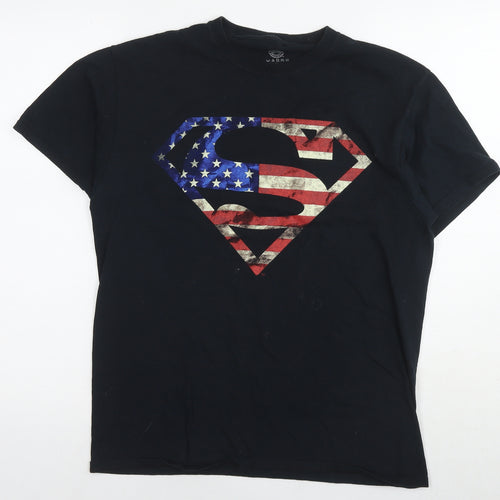 Superman Mens Black Cotton T-Shirt Size M Round Neck - Logo