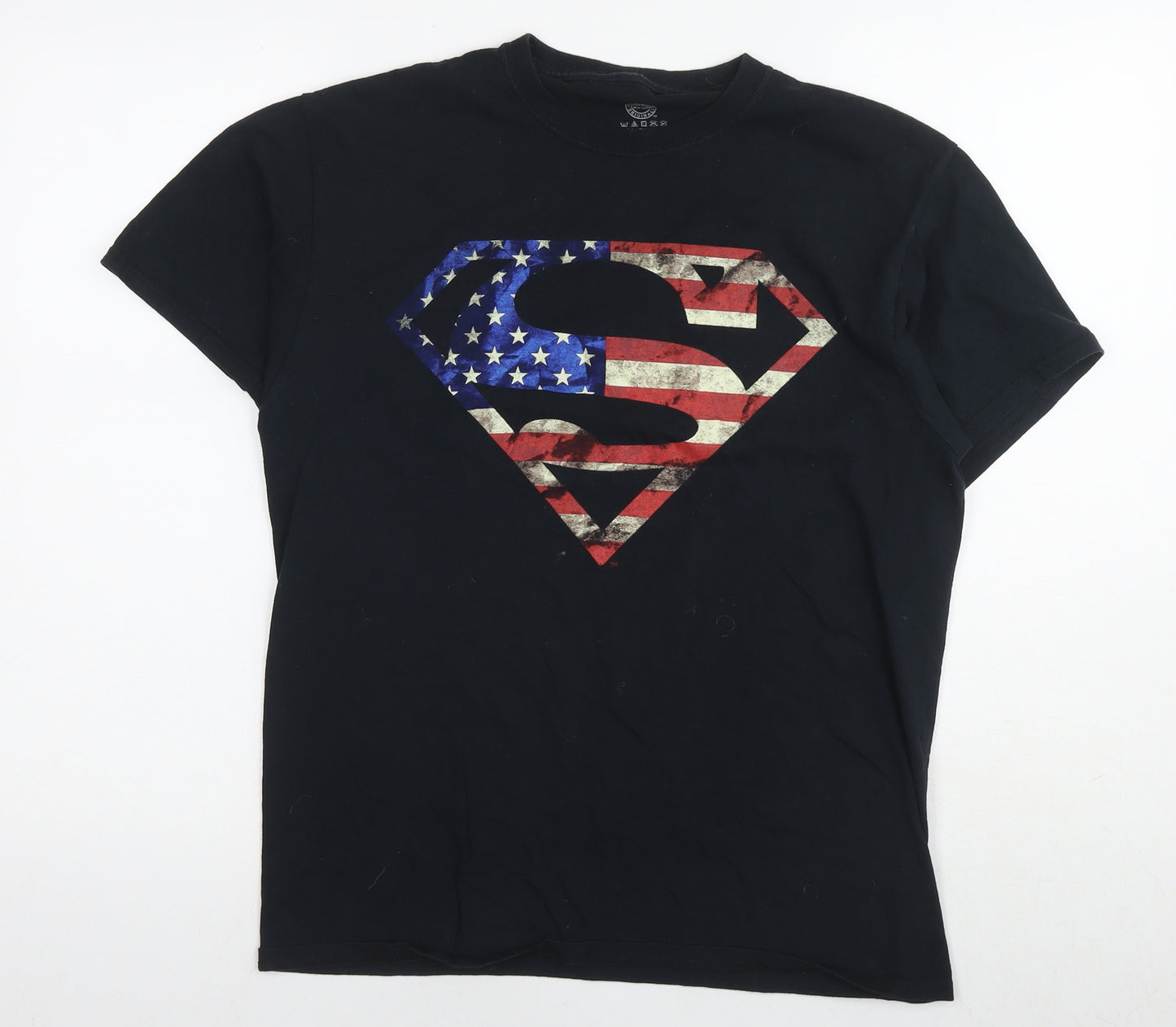 Superman Mens Black Cotton T-Shirt Size M Round Neck - Logo