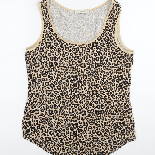 Oasis Womens Beige Animal Print Viscose Basic Tank Size M Round Neck