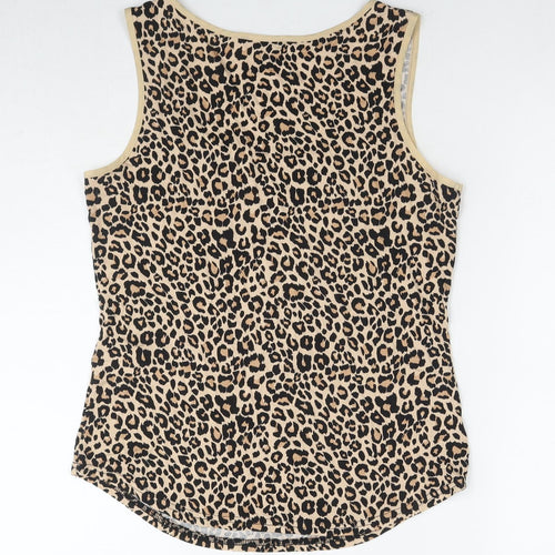 Oasis Womens Beige Animal Print Viscose Basic Tank Size M Round Neck