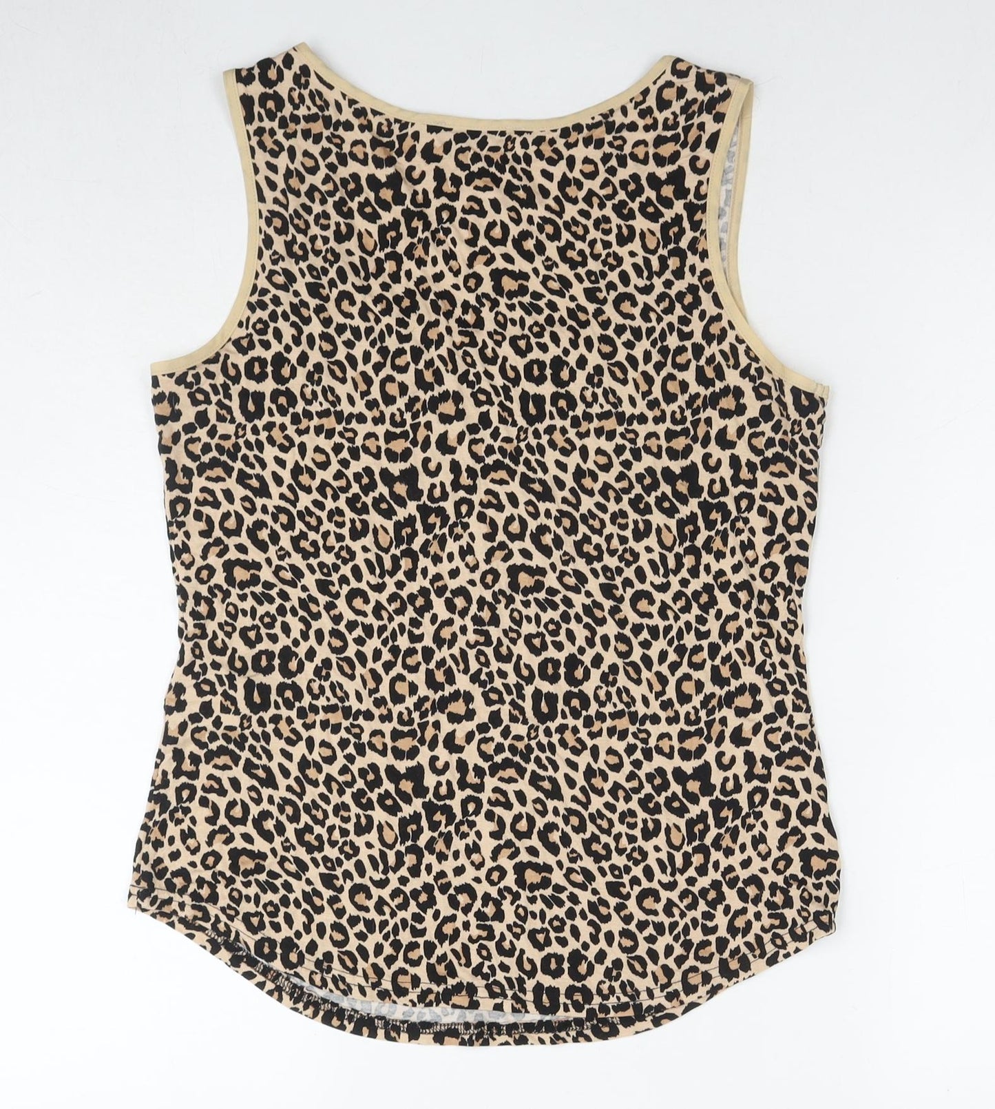 Oasis Womens Beige Animal Print Viscose Basic Tank Size M Round Neck