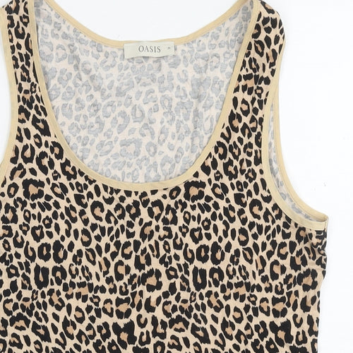 Oasis Womens Beige Animal Print Viscose Basic Tank Size M Round Neck