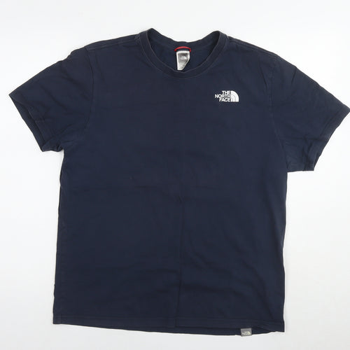 The North Face Mens Blue Cotton T-Shirt Size M Round Neck - Logo