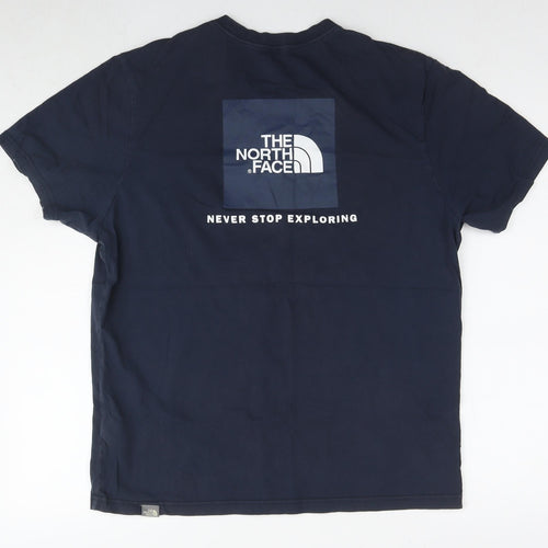 The North Face Mens Blue Cotton T-Shirt Size M Round Neck - Logo