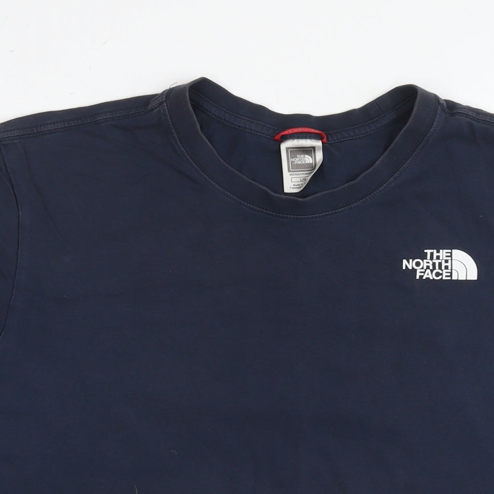 The North Face Mens Blue Cotton T-Shirt Size M Round Neck - Logo