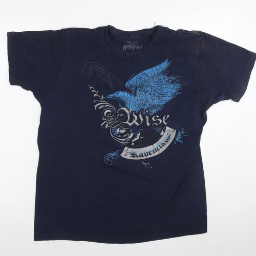 Harry Potter Womens Blue Cotton Basic T-Shirt Size L Round Neck - Wise Bird