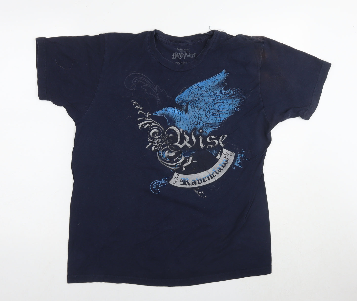 Harry Potter Womens Blue Cotton Basic T-Shirt Size L Round Neck - Wise Bird