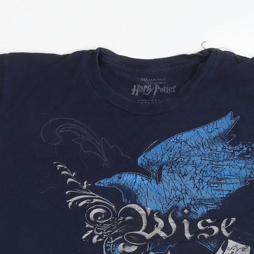 Harry Potter Womens Blue Cotton Basic T-Shirt Size L Round Neck - Wise Bird