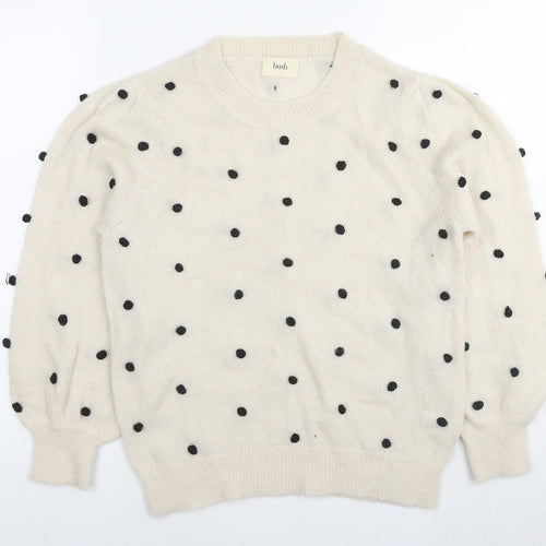 Hush Womens White Round Neck Polka Dot Nylon Pullover Jumper Size S