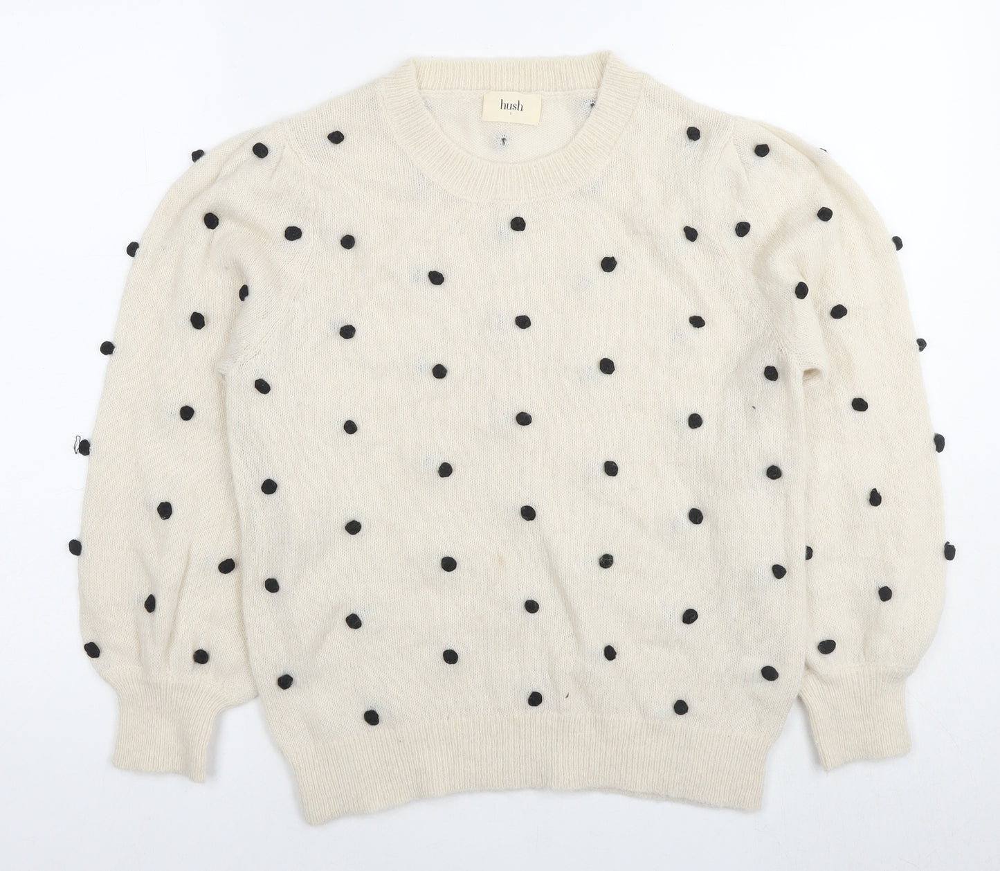 Hush Womens White Round Neck Polka Dot Nylon Pullover Jumper Size S