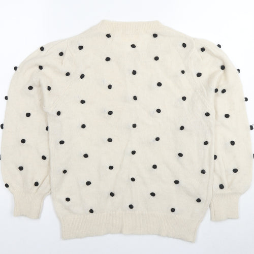 Hush Womens White Round Neck Polka Dot Nylon Pullover Jumper Size S