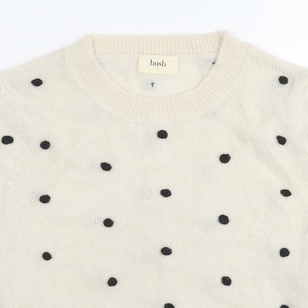 Hush Womens White Round Neck Polka Dot Nylon Pullover Jumper Size S