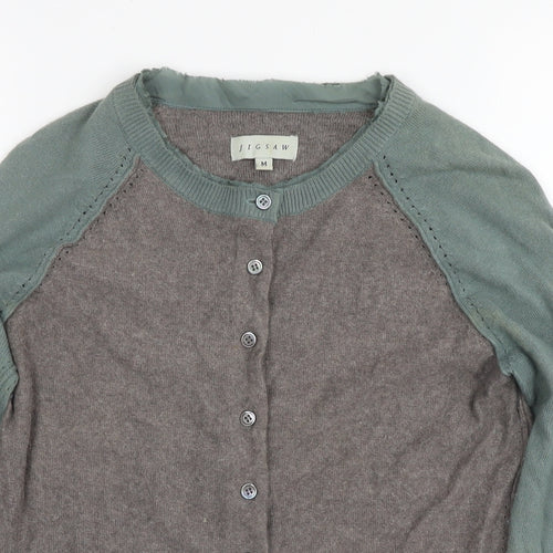 Jigsaw Womens Green Round Neck Cotton Cardigan Jumper Size M