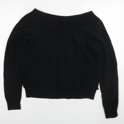 ROXY Womens Black V-Neck Cotton Pullover Jumper Size S