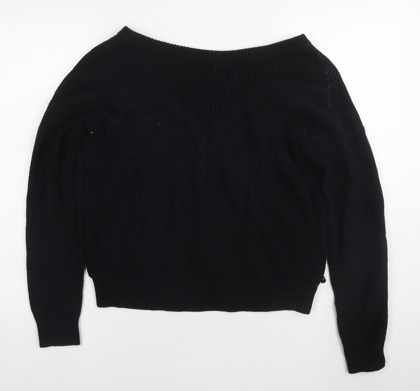 ROXY Womens Black V-Neck Cotton Pullover Jumper Size S