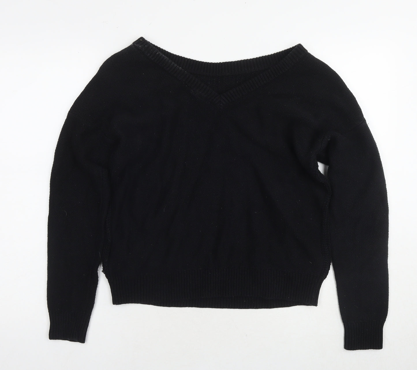 ROXY Womens Black V-Neck Cotton Pullover Jumper Size S