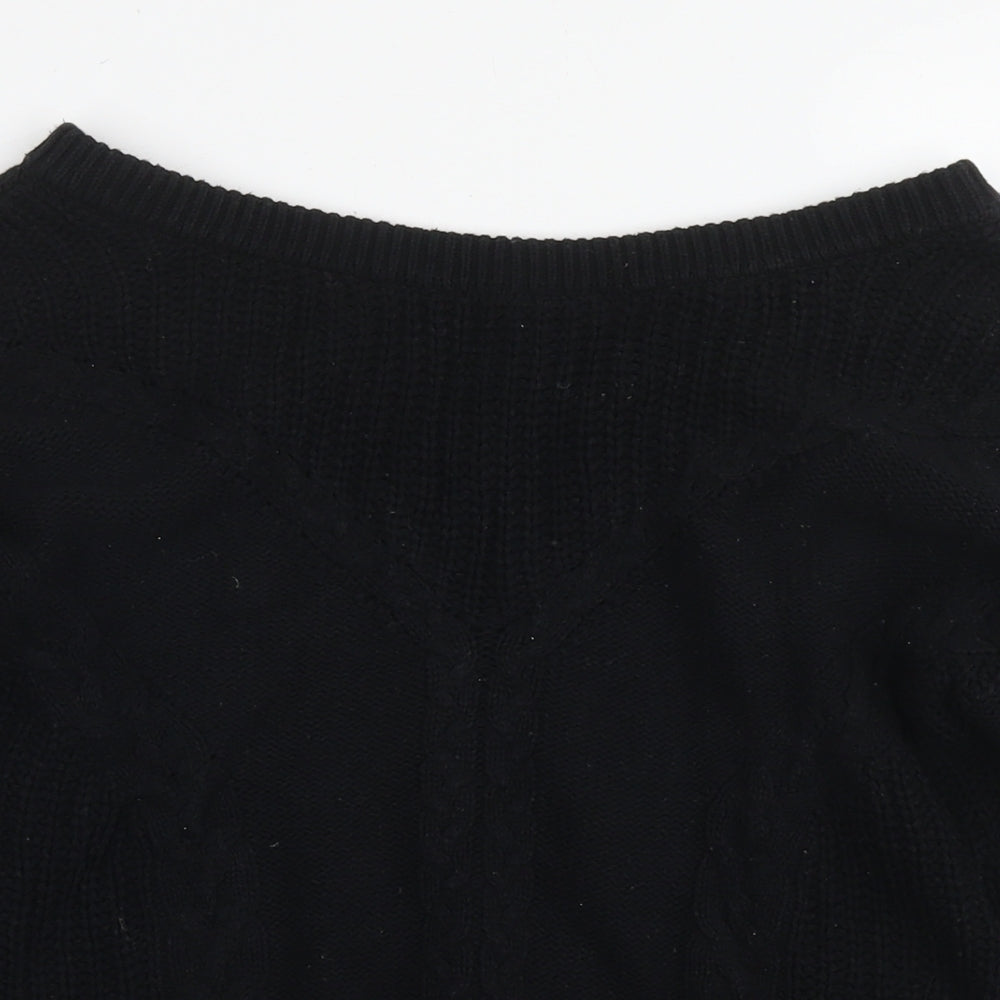 ROXY Womens Black V-Neck Cotton Pullover Jumper Size S