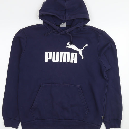 PUMA Womens Blue Cotton Pullover Hoodie Size M Pullover