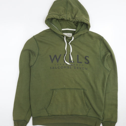 Jack Wills Mens Green Cotton Pullover Hoodie Size M - Logo