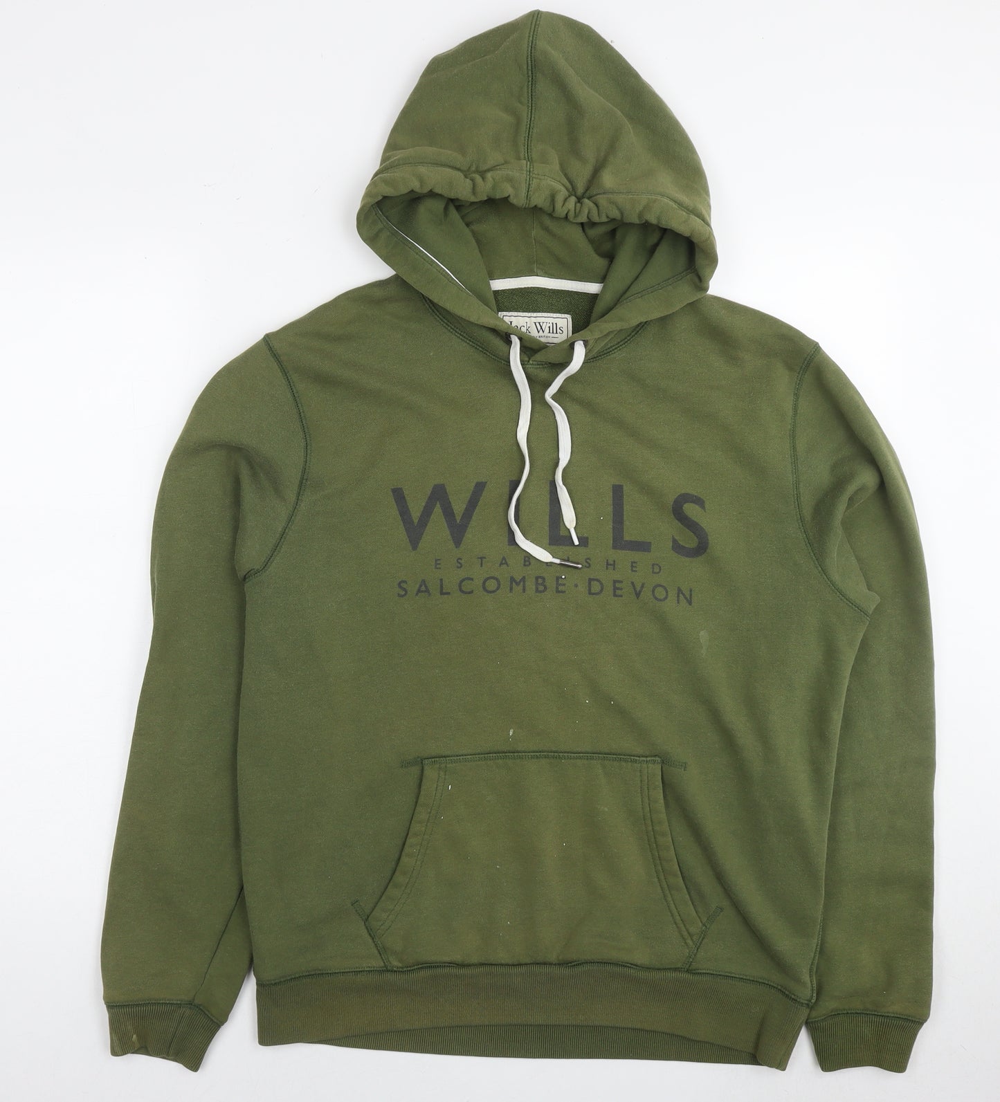 Jack Wills Mens Green Cotton Pullover Hoodie Size M - Logo