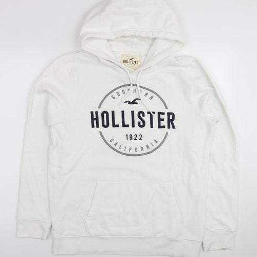 Hollister Mens White Cotton Pullover Hoodie Size M - Logo