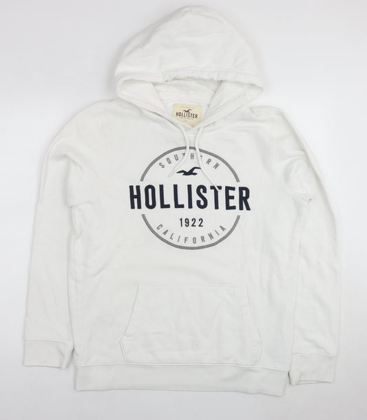 Hollister Mens White Cotton Pullover Hoodie Size M - Logo