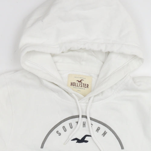 Hollister Mens White Cotton Pullover Hoodie Size M - Logo