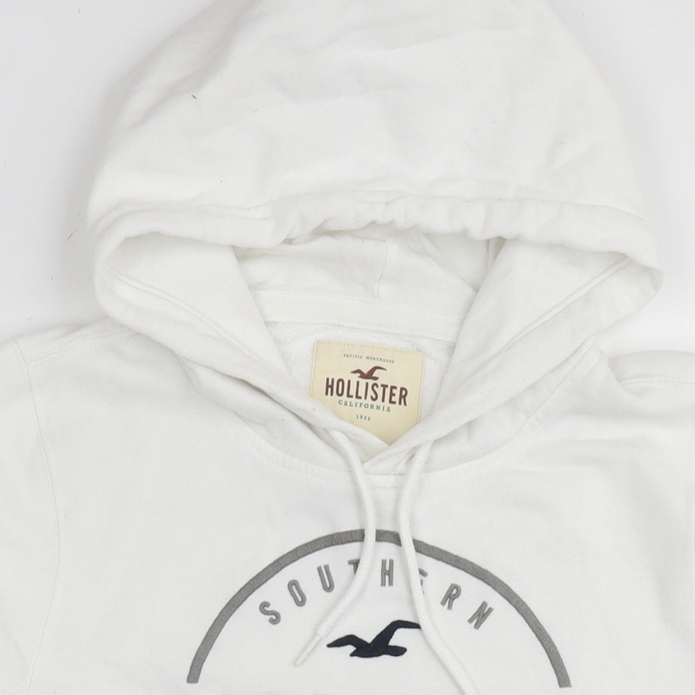 Hollister Mens White Cotton Pullover Hoodie Size M - Logo