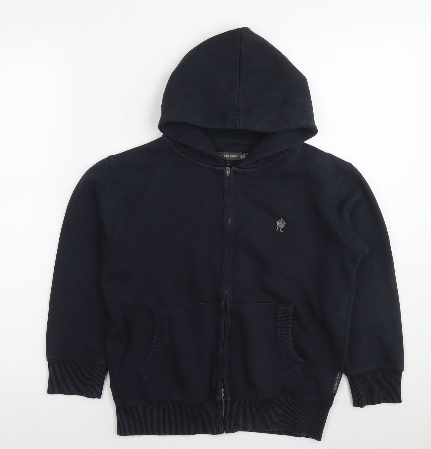 French Connection Boys Black Cotton Full Zip Hoodie Size 9-10 Years Zip